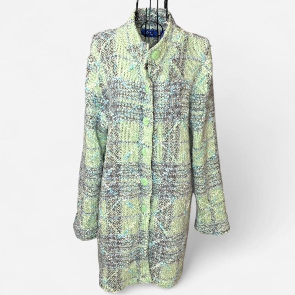 J.H. Collectibles Vintage Mohair Blend Plaid Knit Longline Cardigan Coat - Large